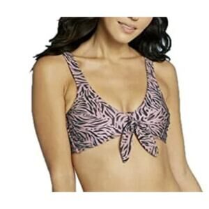 Xhilaration Metallic Tie-Front Bralette Bikini Top Metallic Mauve Animal Print S